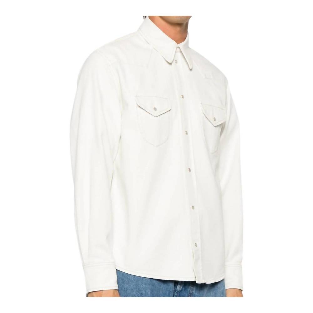 NEW BALLY men's denim button down shirt in mother of pearl